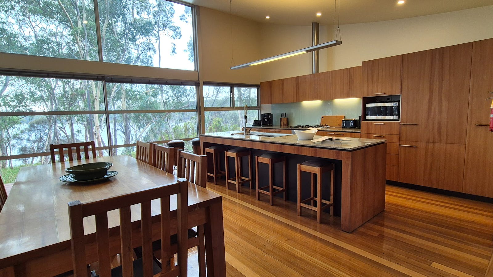 Kitchen with dining table and views