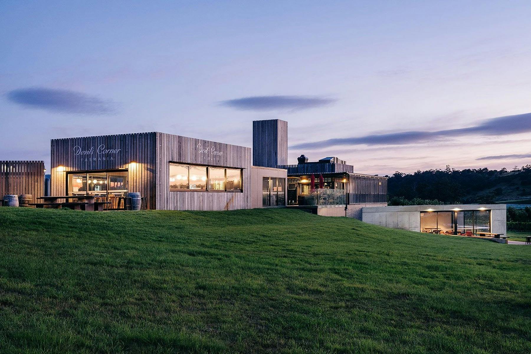 The Devils Corner cellar door overlooking Moulting Lagoon on Tasmania's East Coast