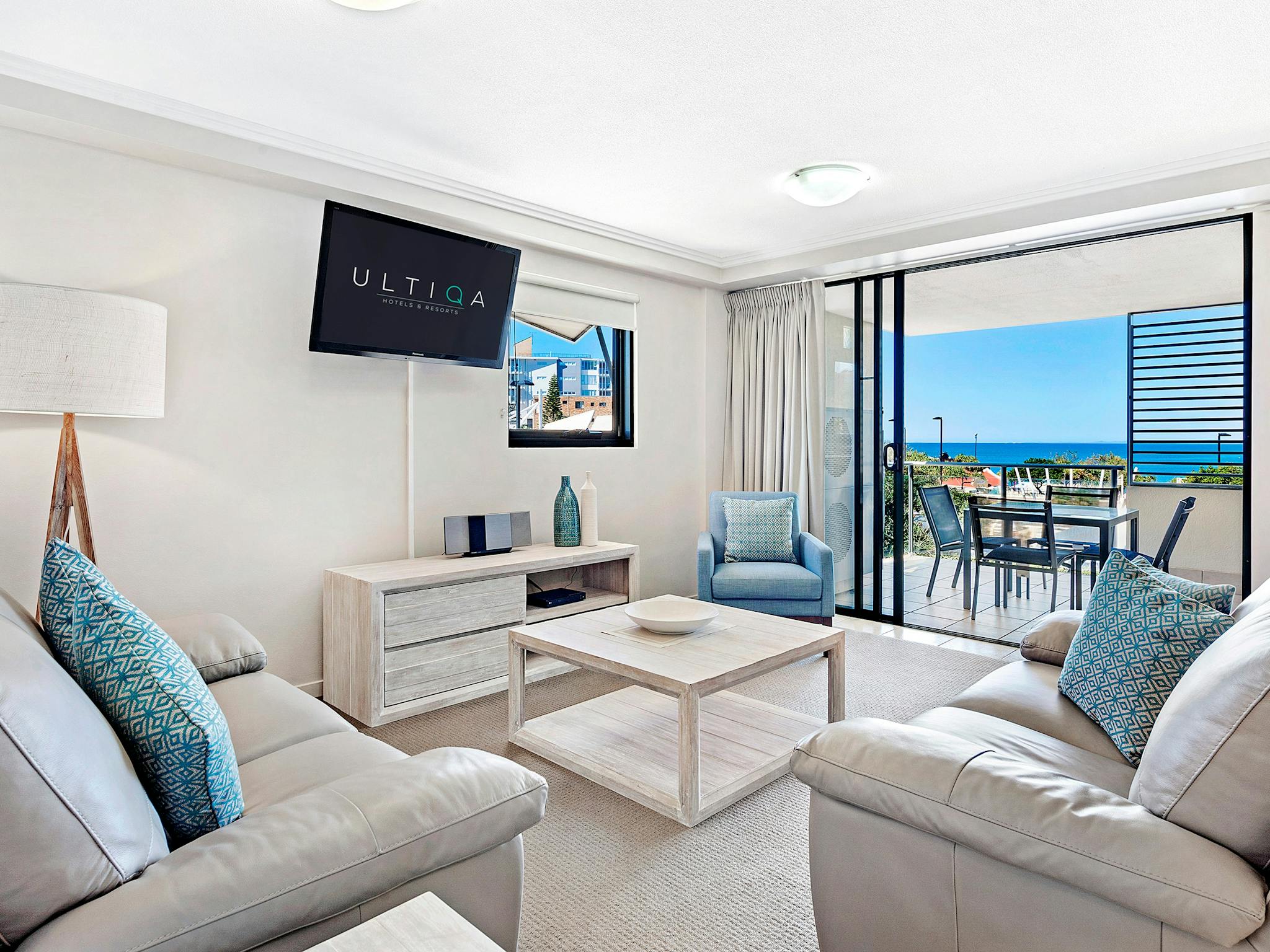 Living Area in 2 Bedroom Apartment at ULTIQA Shearwater Resort on Kings Beach Living Area in 2 Bedroom Apartment at ULTIQA Shearwater Resort on Kings Beach
