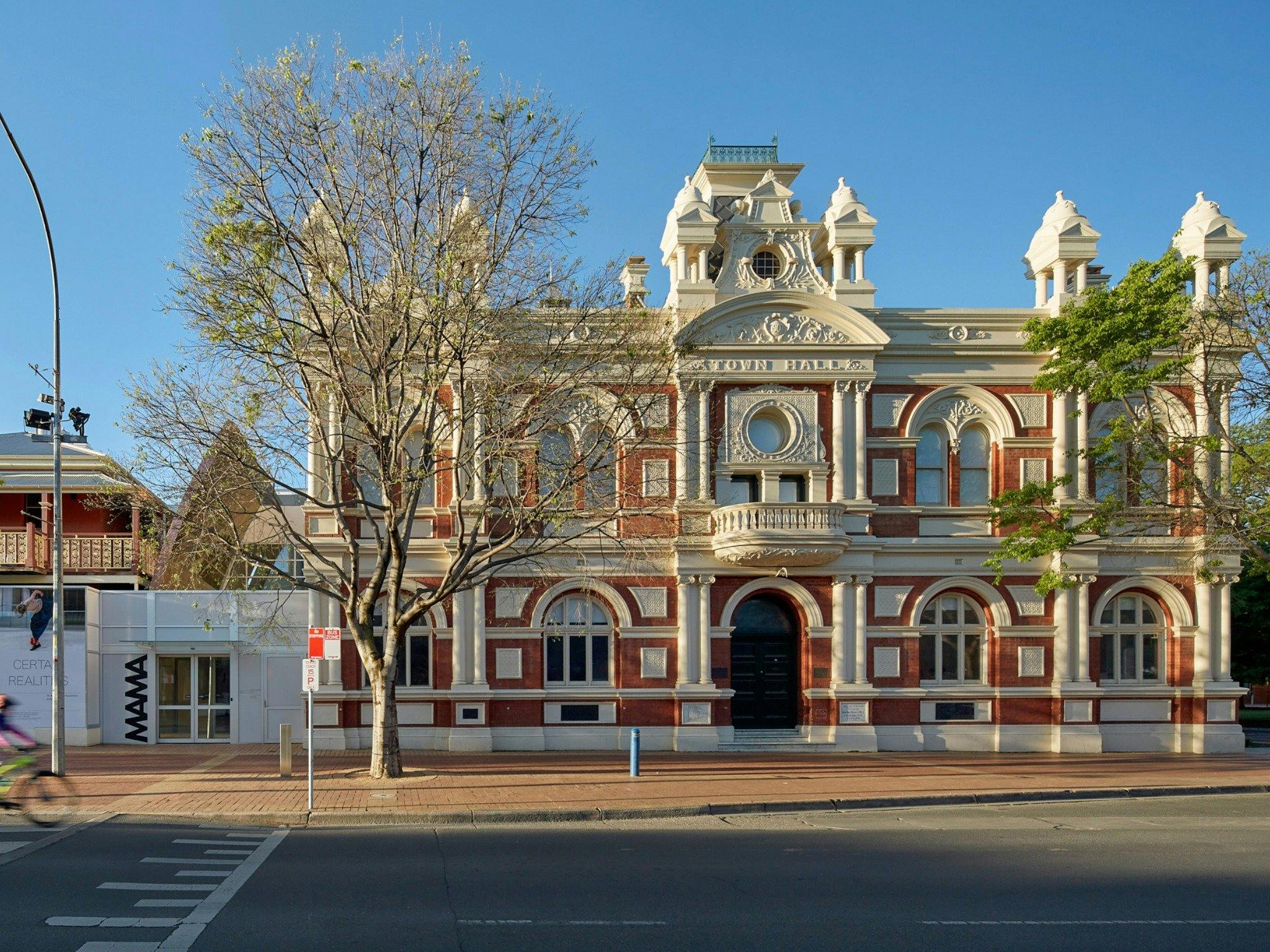 Historic facade of the Albury Town Hall on dean street