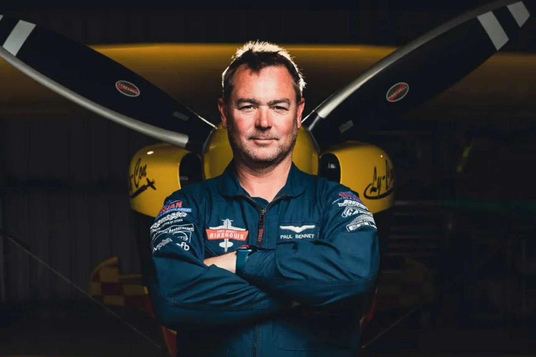 Photo of Paul Bennet, aerobatic pilot and guest speaker at the Spitfire Association 65th anniversary