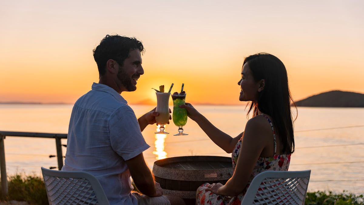 Sip on a cocktail at Great Keppel Island Hideaway—open daily for breakfast, lunch, and dinner.