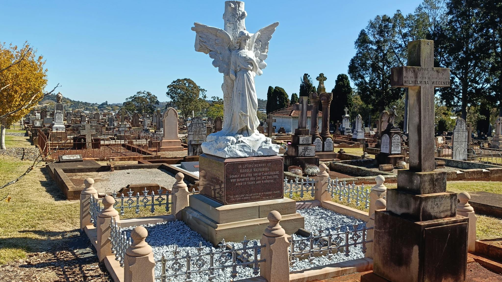 A large marble angel in the Drayton and Toowoomba Cemetery. A large marble angel in the Drayton and Toowoomba Cemetery.