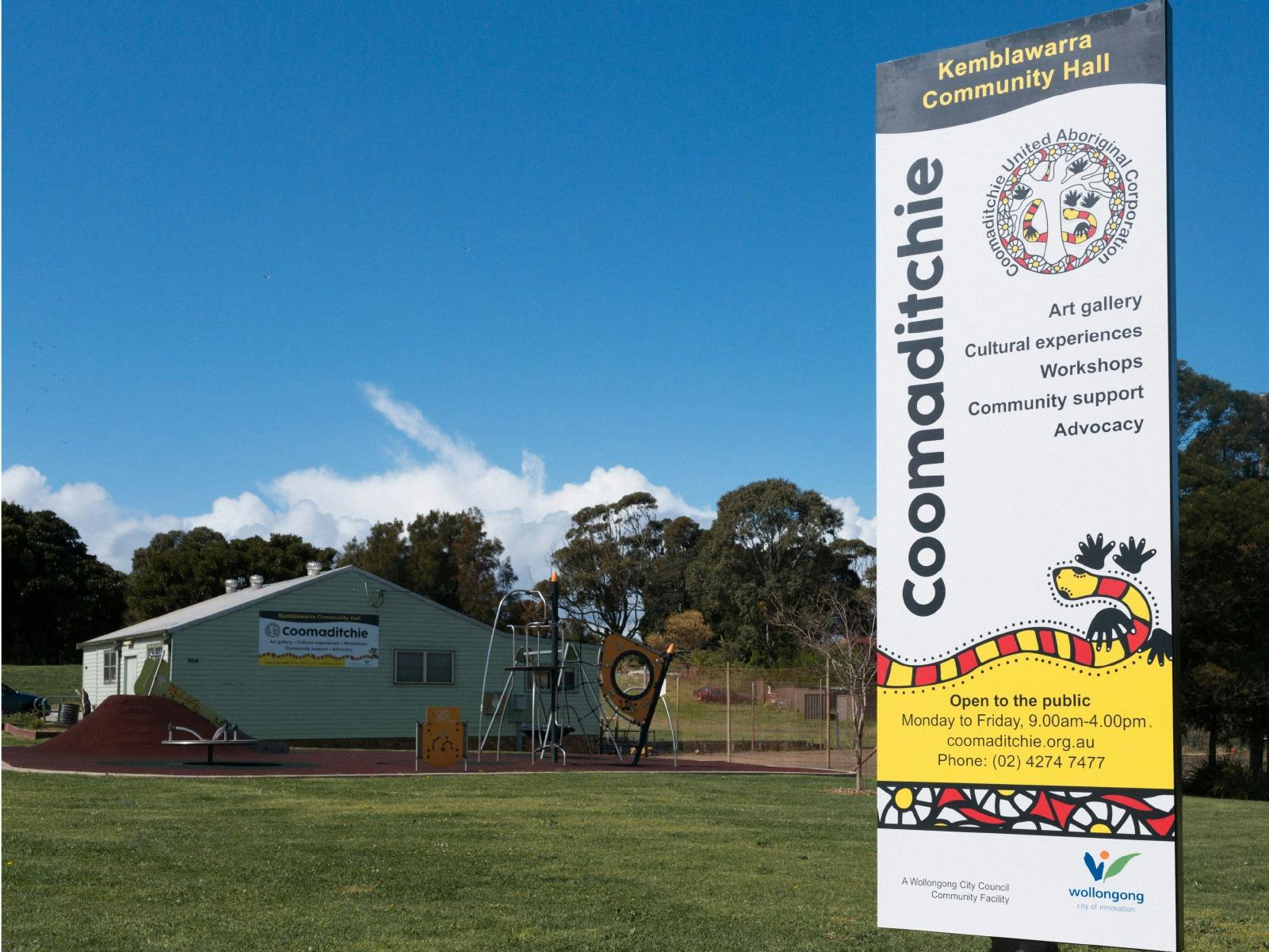 signage out front of a community hall