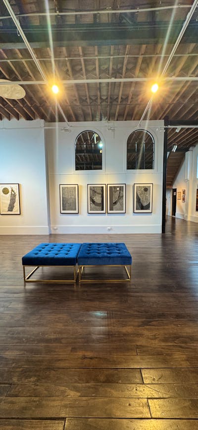 gallery with installed lino prints by GW Bot
