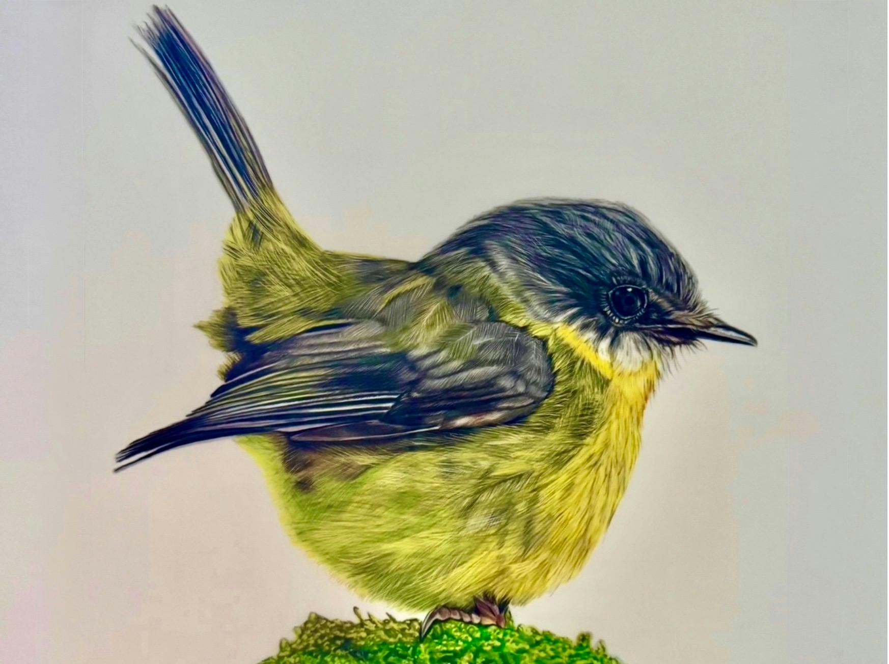 Yellow bird pencil drawing with fine detail