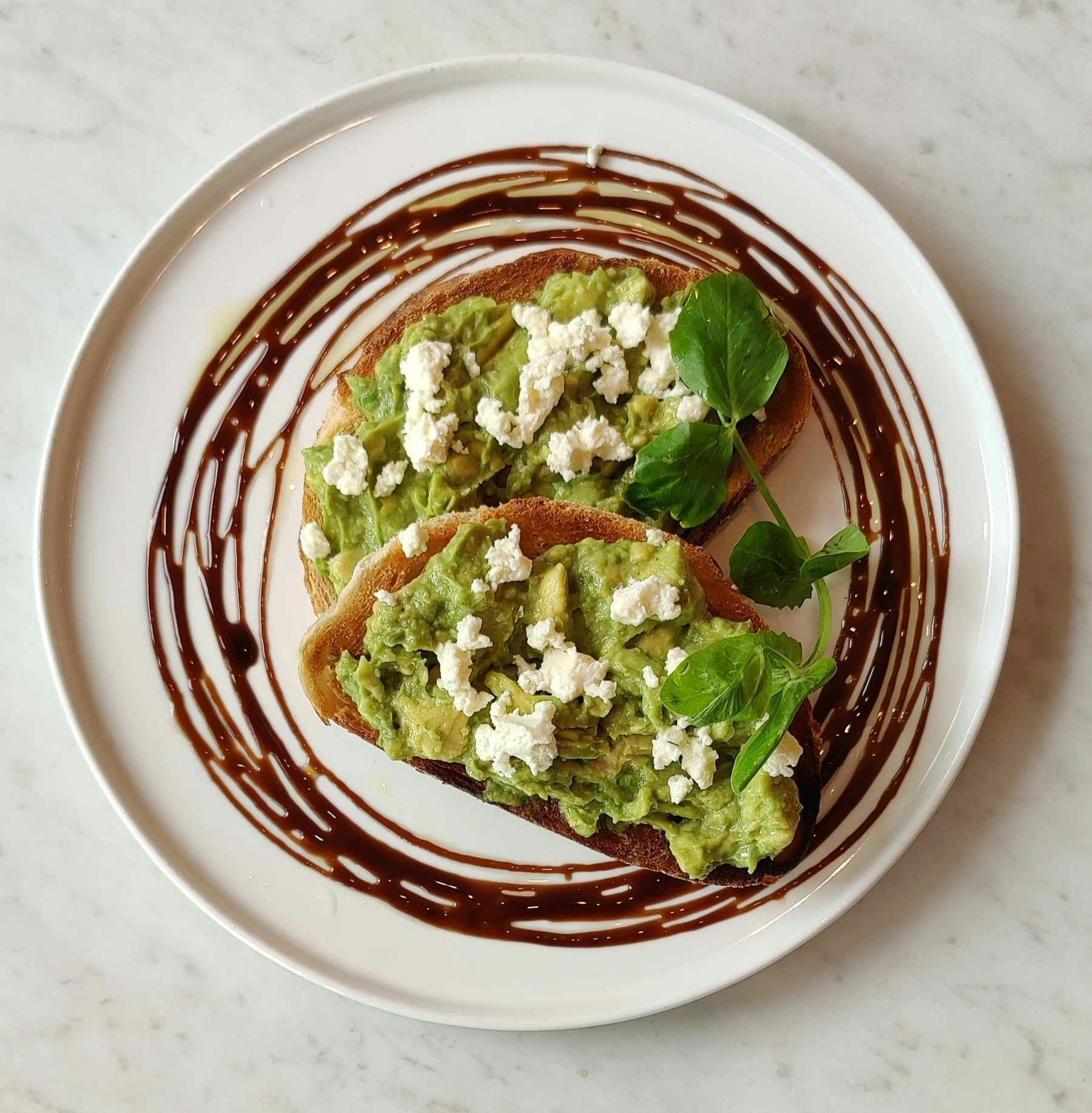 Three mills sourdough, smashed avocado, fetta, balsamic glaze