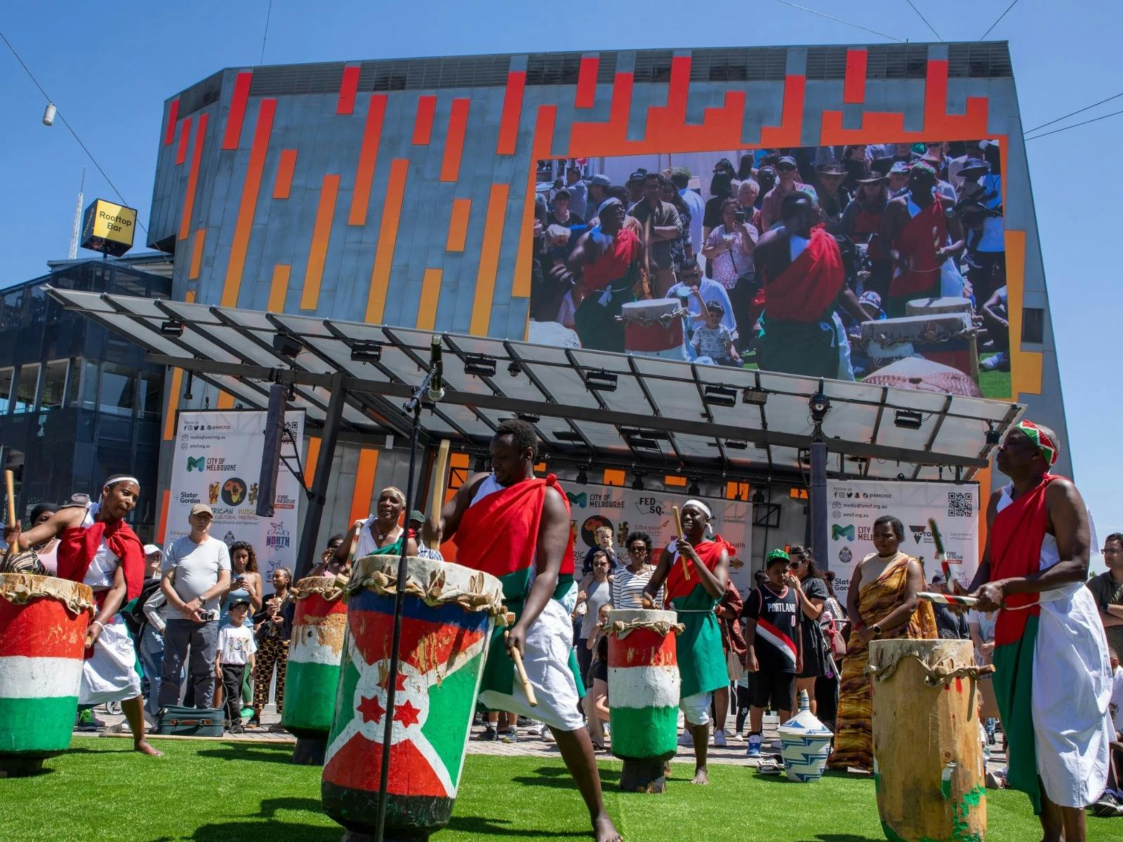 Burundian drummers performing at Fed Square