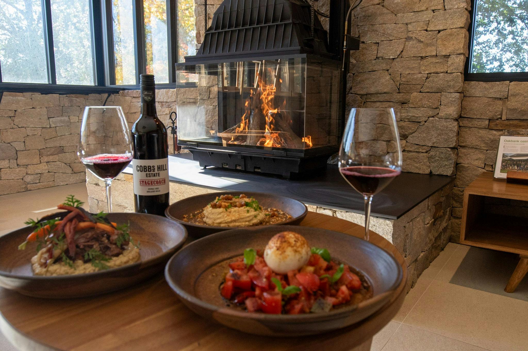 Winter lunch by the fire at Cobb's Hill Estate