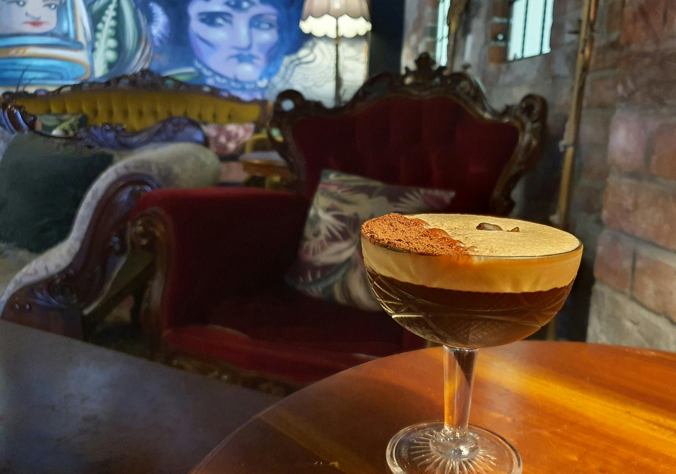 Cocktails at a small bar