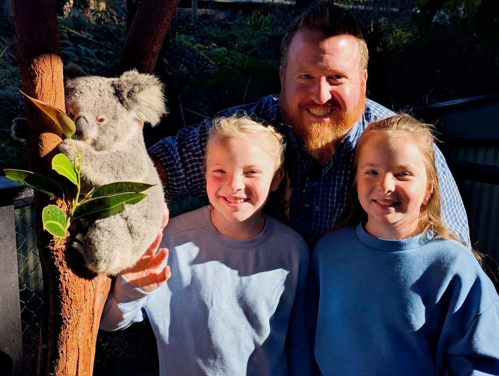 Family patting a koala on a private koala experience