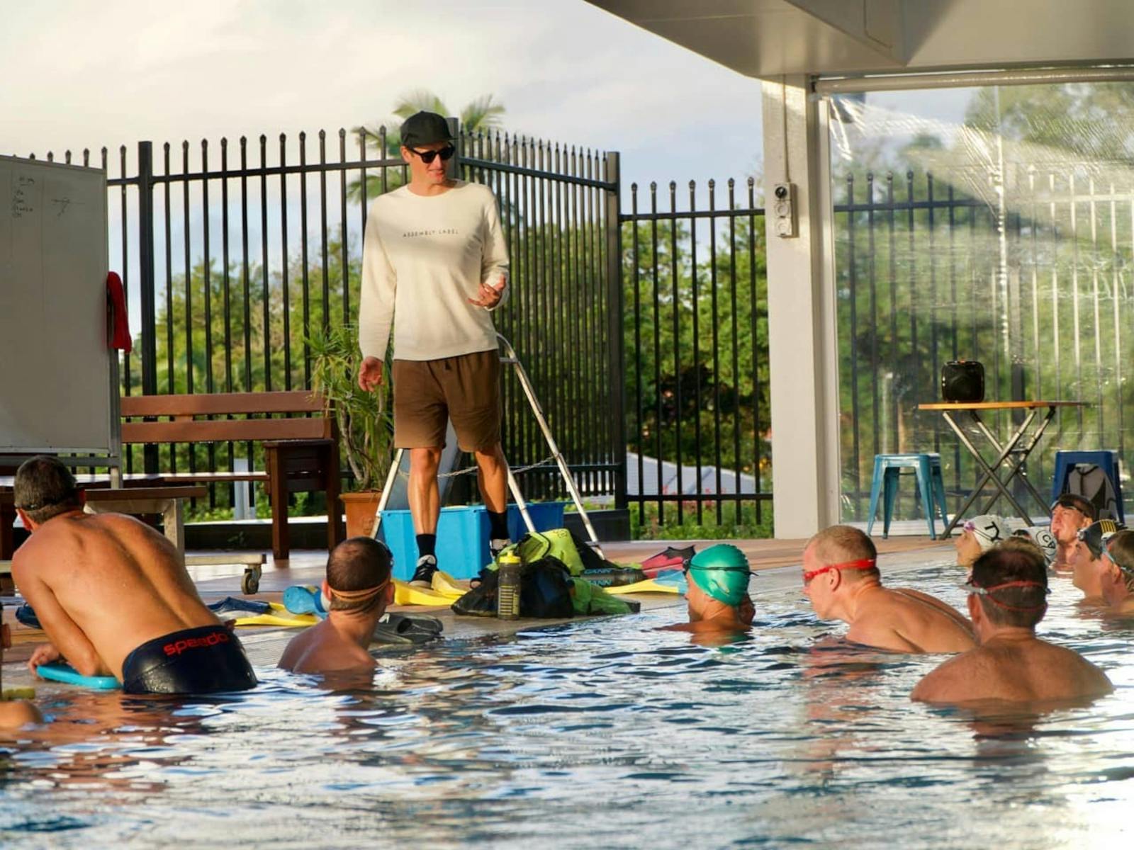 Men doing a swim class