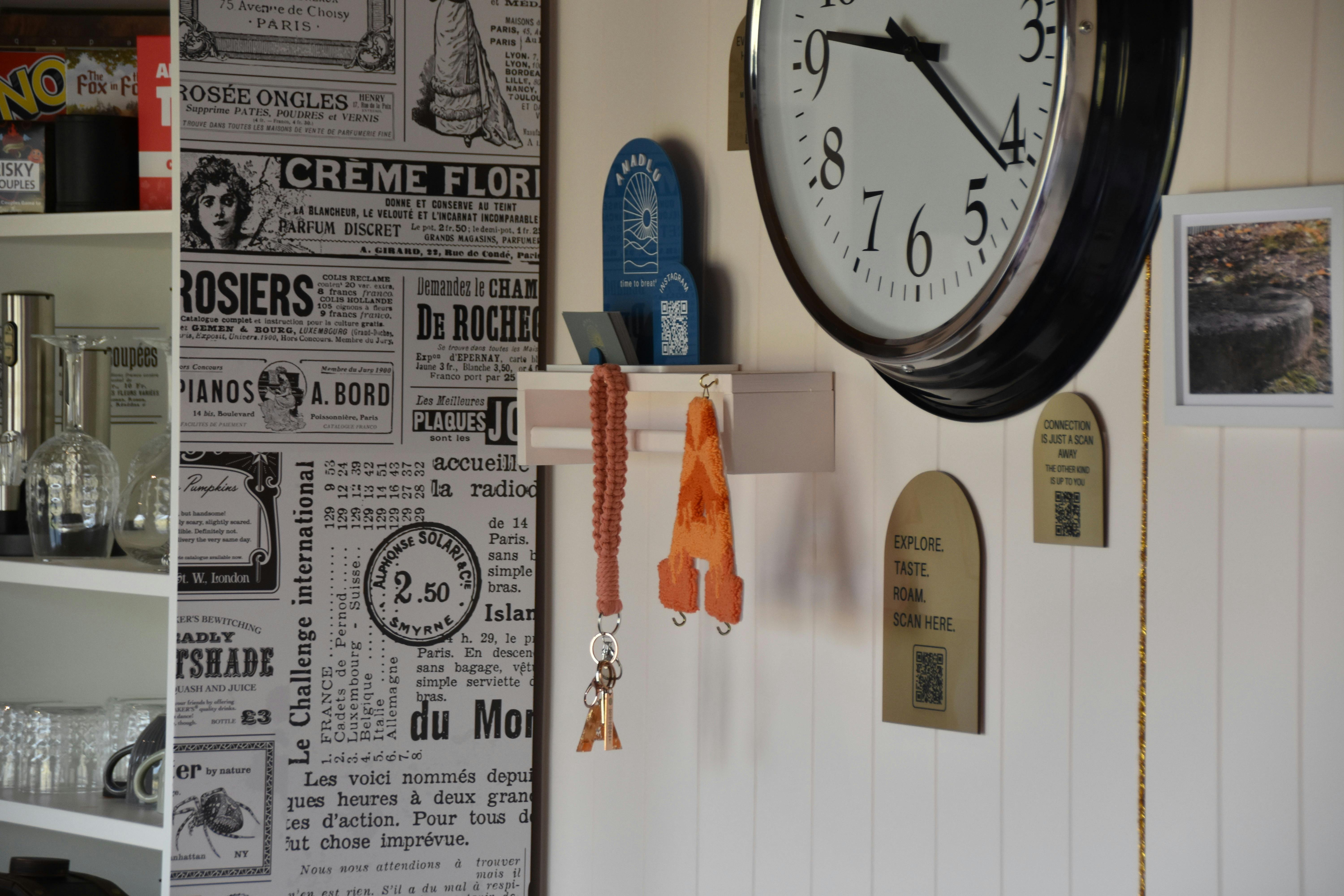 Interior wall details and decorative elements inside Anwen tiny home