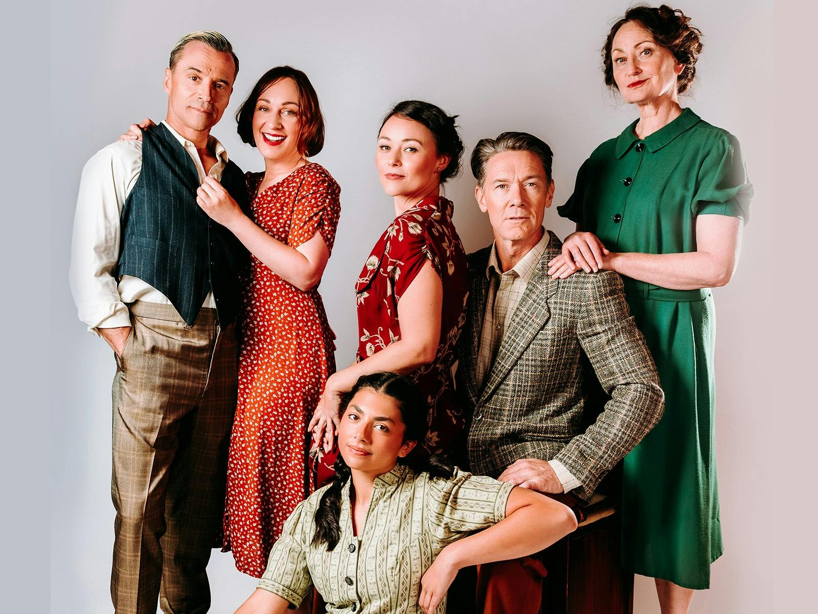 A group of6 Australian people dressed from the 1950's