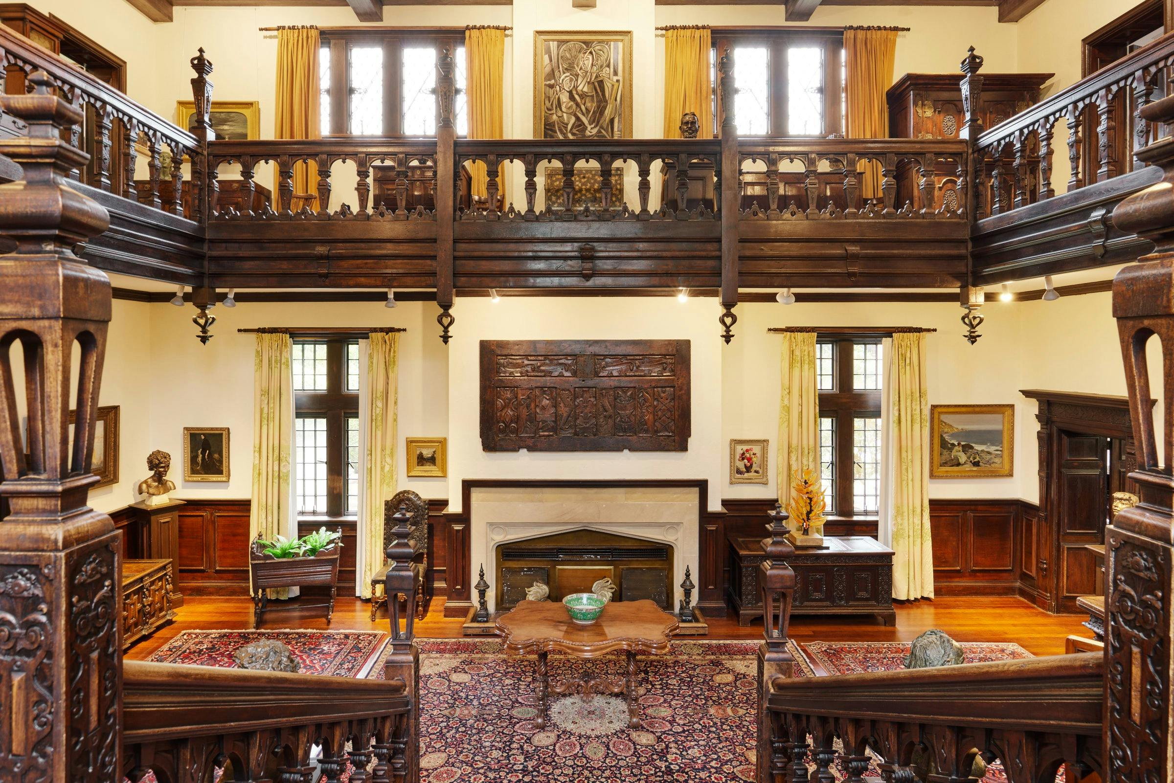 A view of the grand tudor interior of the great hall.