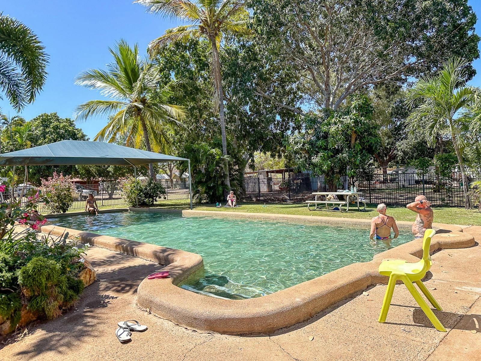 caravan park, pool, free amenities, swimming, shady pool, comfort, outback queensland, best pool