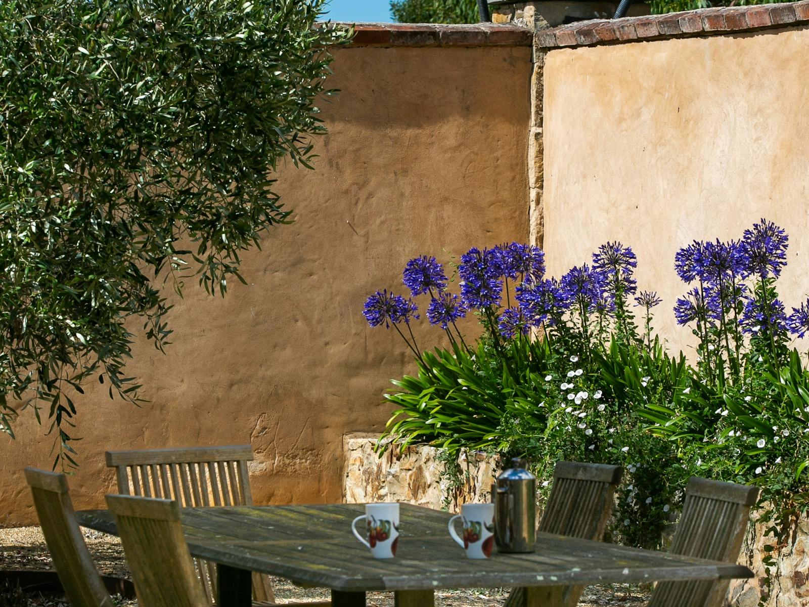 Walled courtyard for outdoor dining. Gas BBQ available