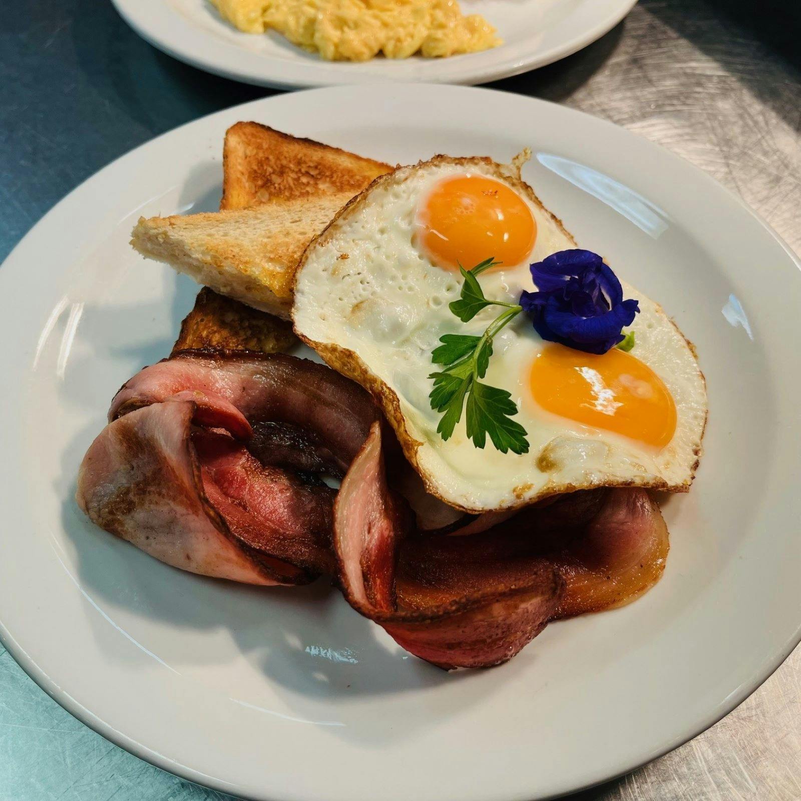 Bacon and eggs on toast