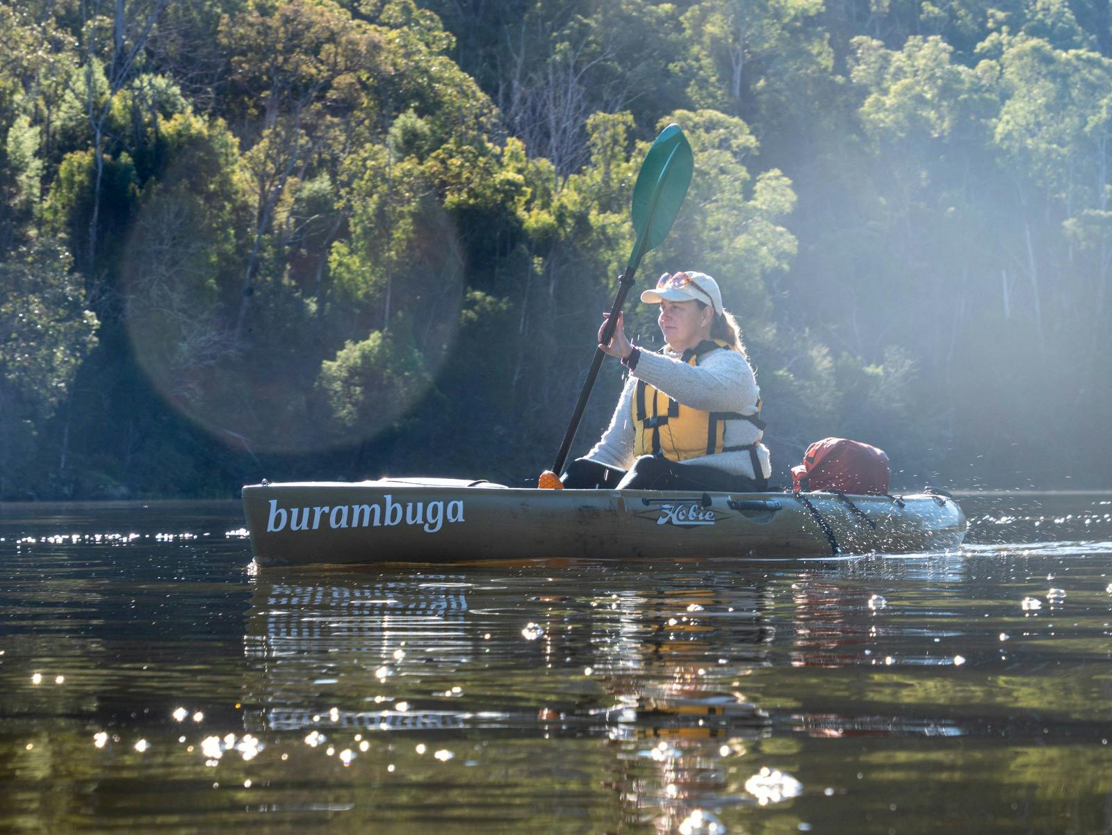 Paddling in winter sunshine on Brogo Dam.
