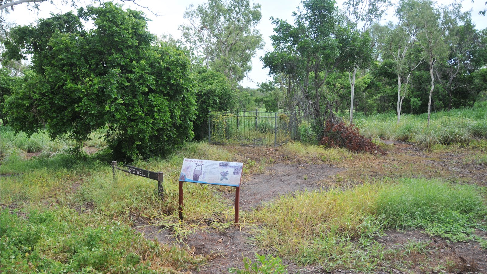 Beatrice Hill well with identification and interpretative signage.