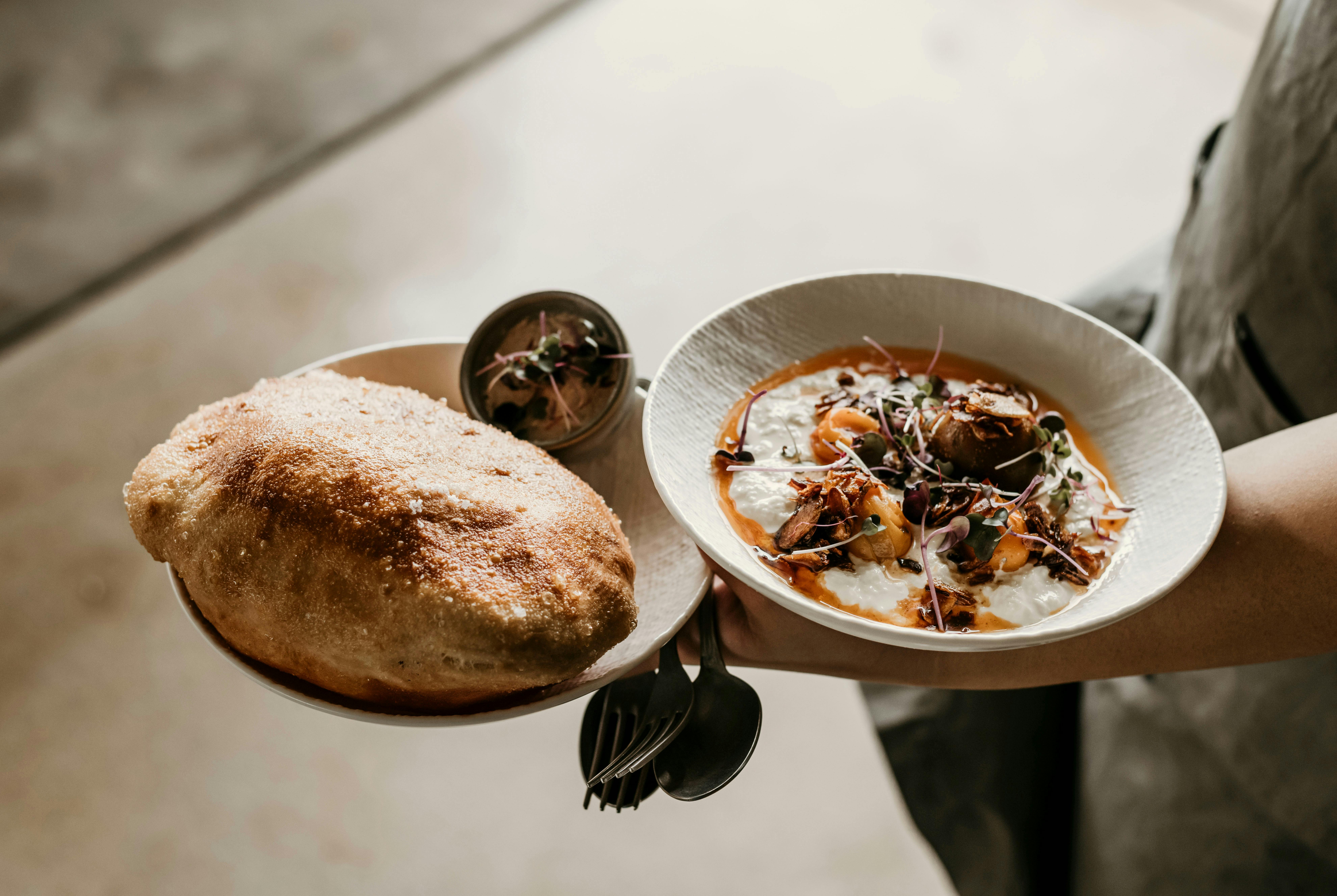 served here with Byron Bay straciatella and heirloom tomatoes with a crispy XO sauce + microgreens