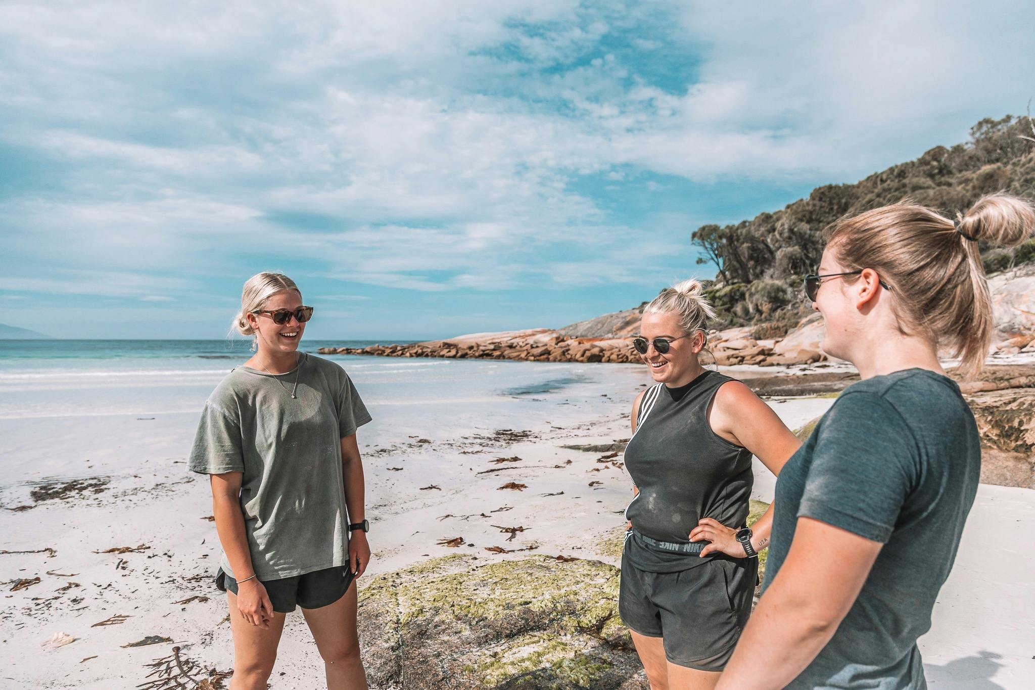 Girls at the beach Freycinet National Park Tasmania