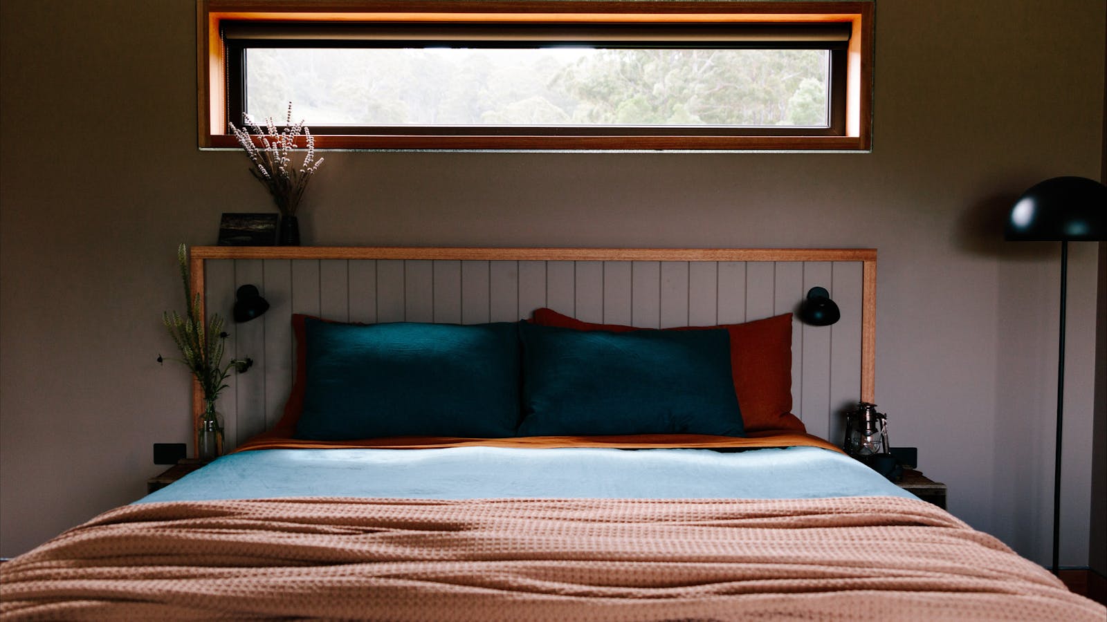 The king-size bed has french flax linen and extra pillows for a comfortable night's sleep