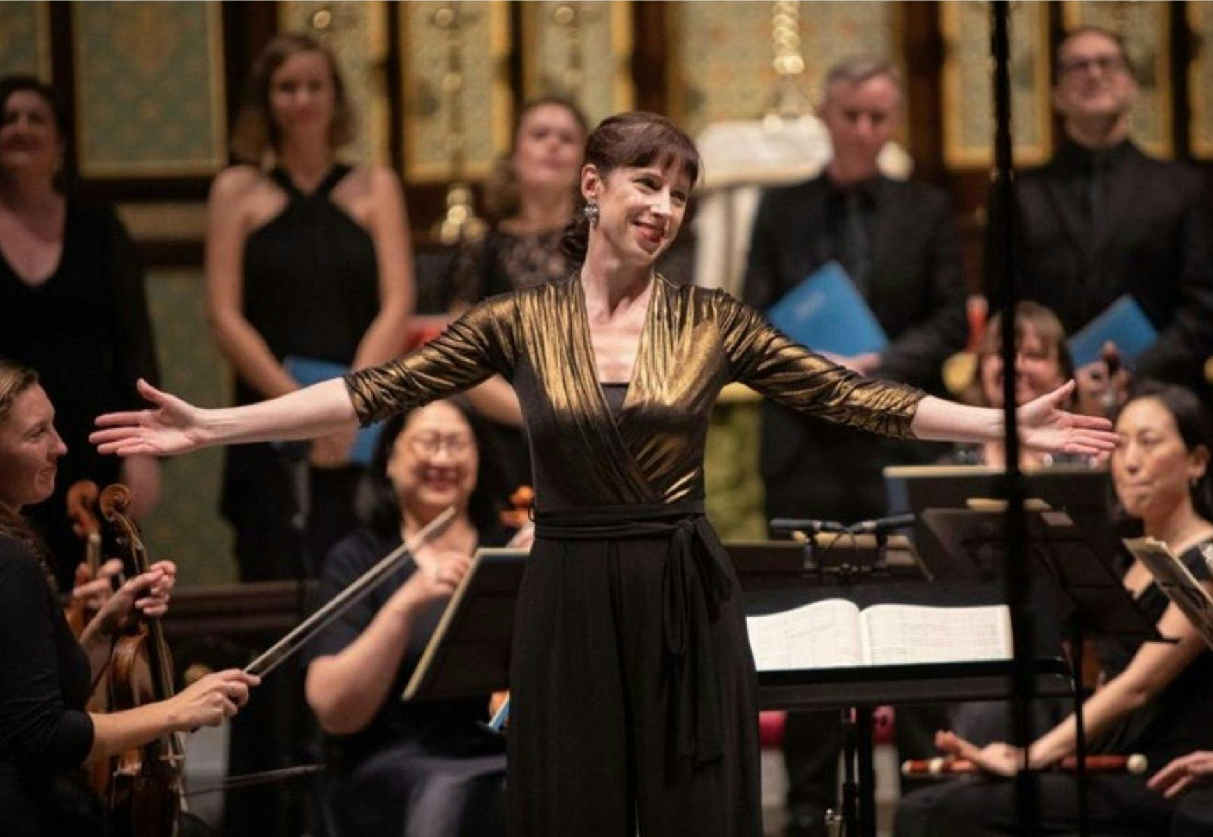 Performer in front of orchestra