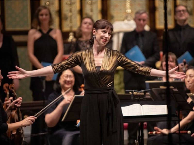 Performer in front of orchestra