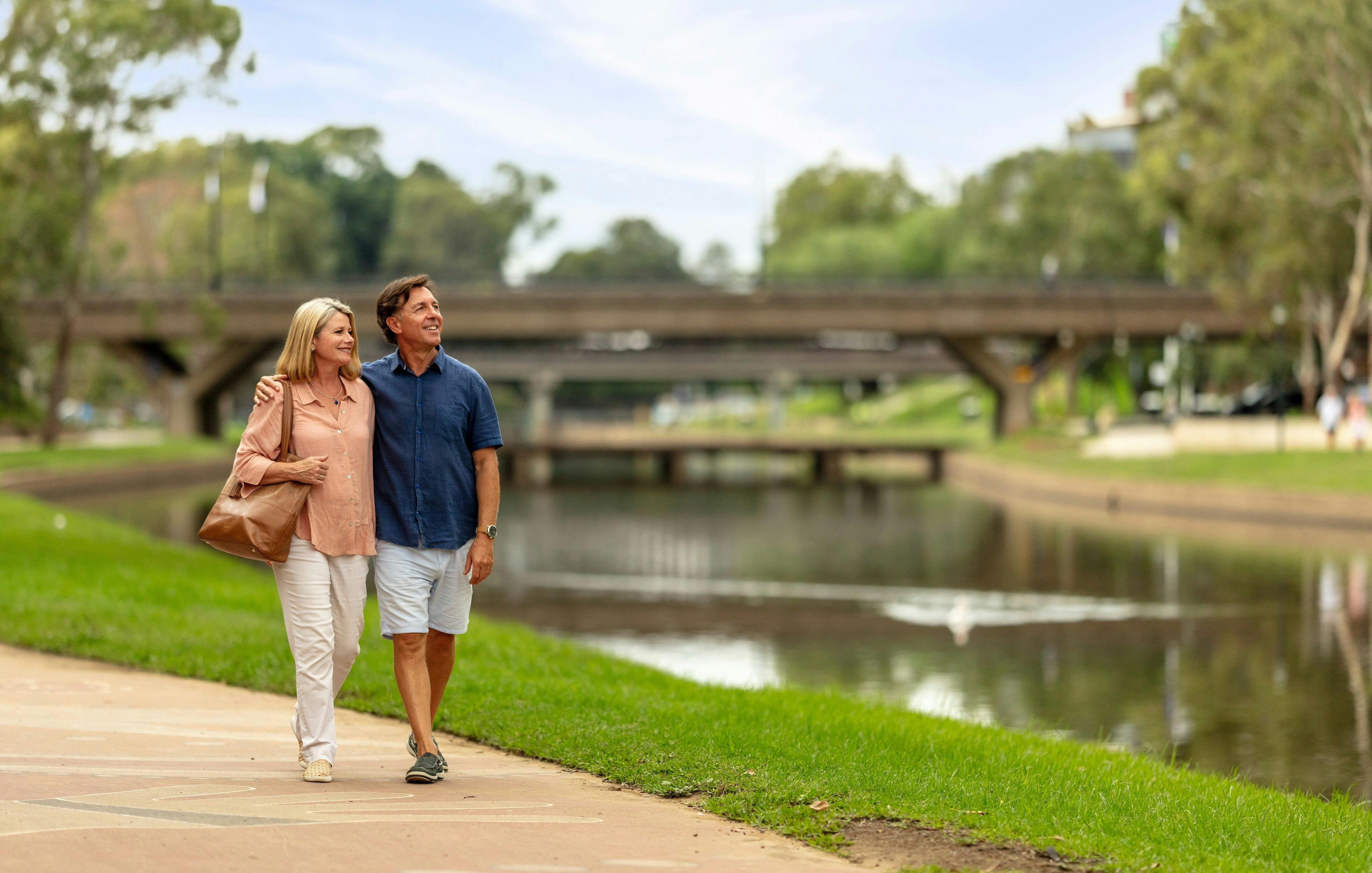 Couple enjoying a walk alongside Parramatta River, Parramatta in Western Sydney