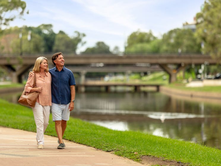 Couple enjoying a walk alongside Parramatta River, Parramatta in Western Sydney