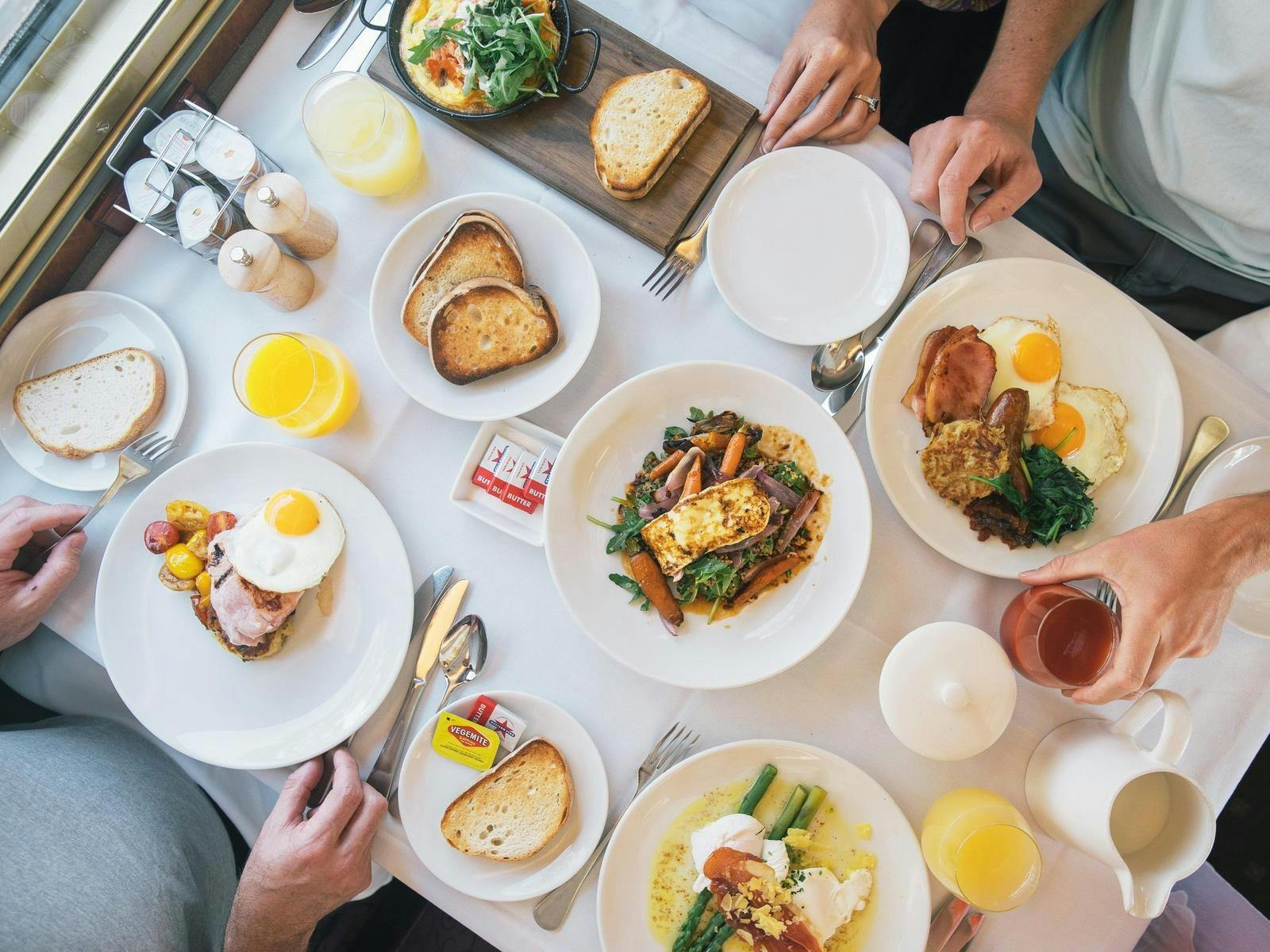 Breakfast spread on train