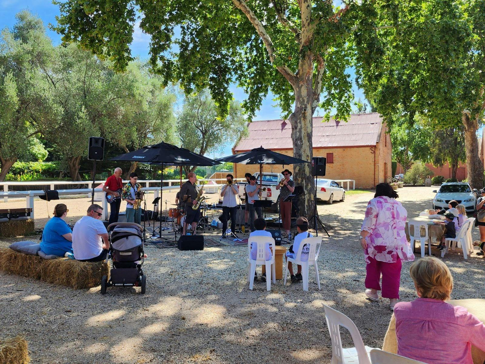 The Funk Junkies, a 8 piece band, playing at Tahbilk Sunday Sips