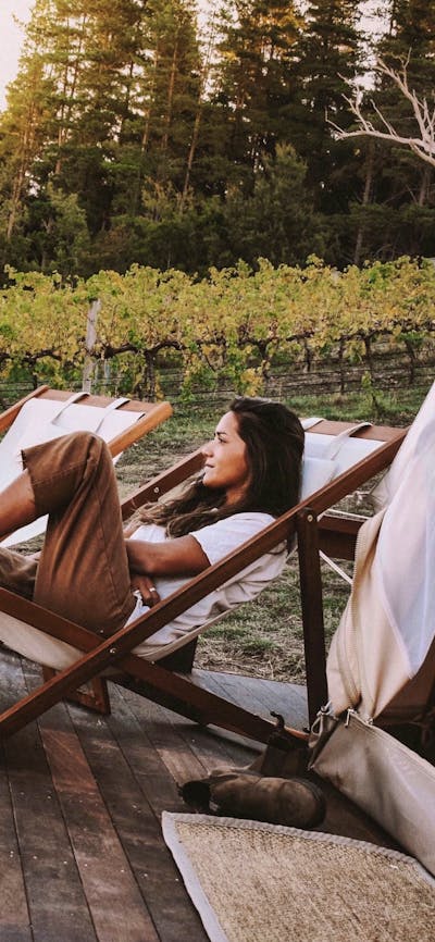 Edgar sits at the top of the vineyard, worth the uphill walk with views into the vines and pines