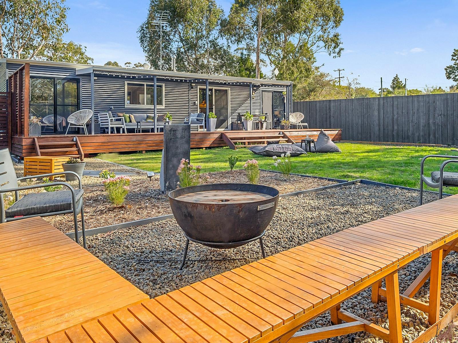 Private back yard with firepit - Three Beaches Bruny Island Huon Valley launchpad holiday home