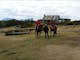 Two riders on horseback in front of Craigs Hut