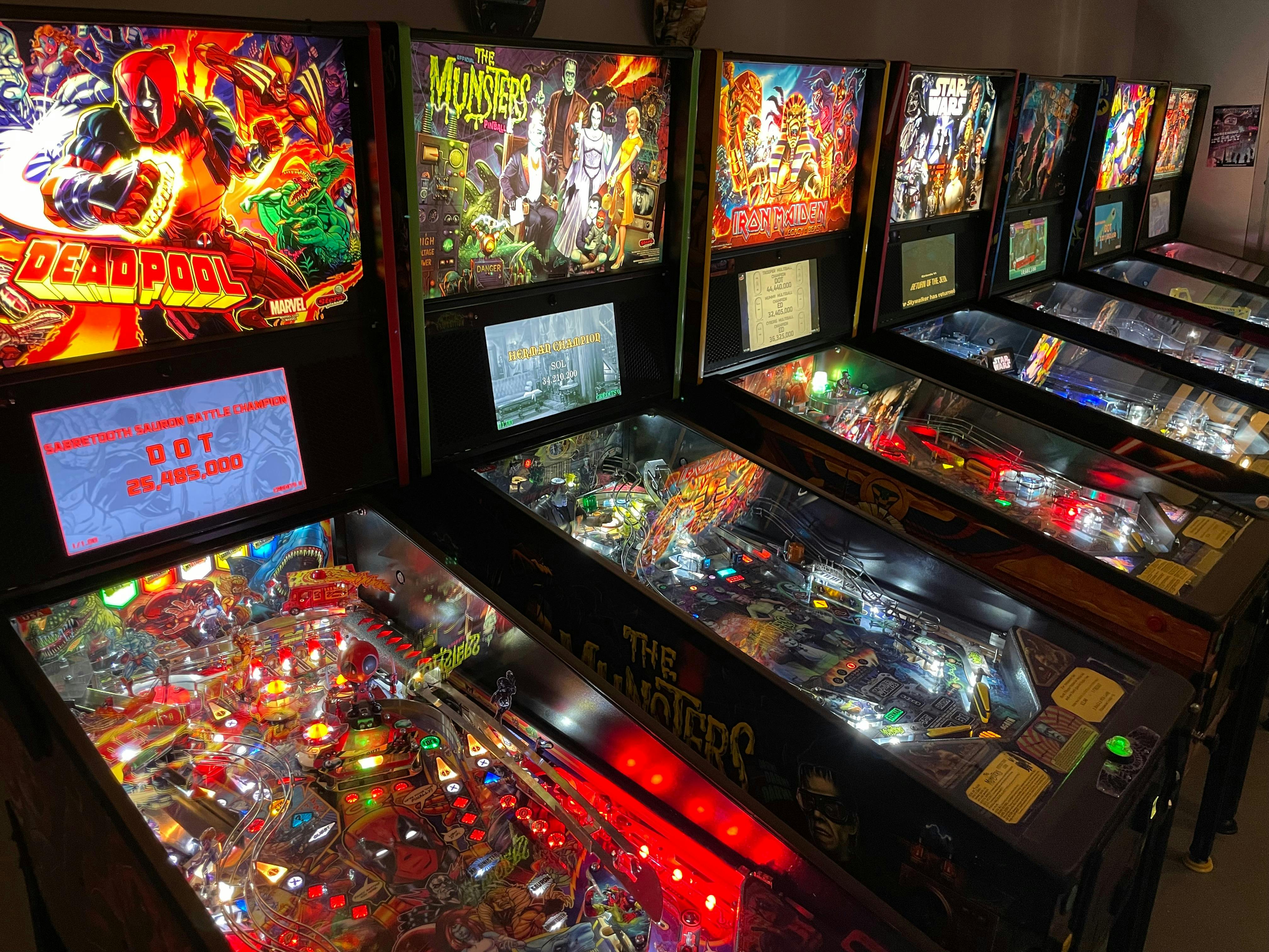 Row of pinball machines