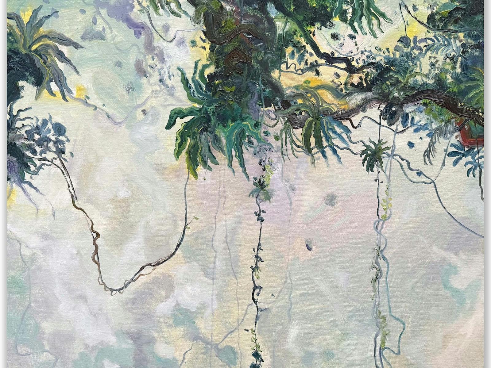 David Manks: Vines, 2024. Oil on Pinewood/board. Framed. 76x76cm.