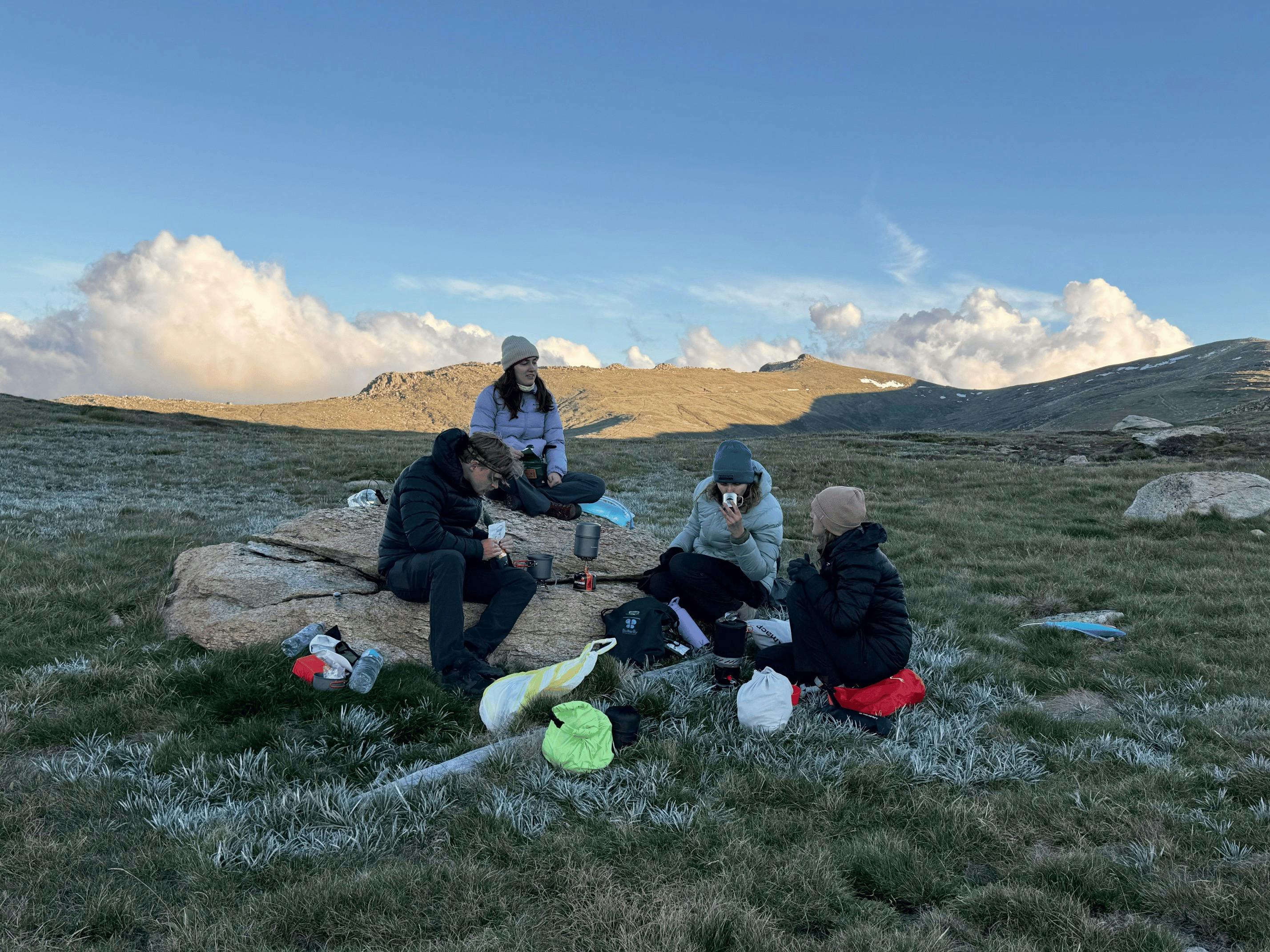 Cooking dinner while camping on a multi-day hike in Kosciuszko