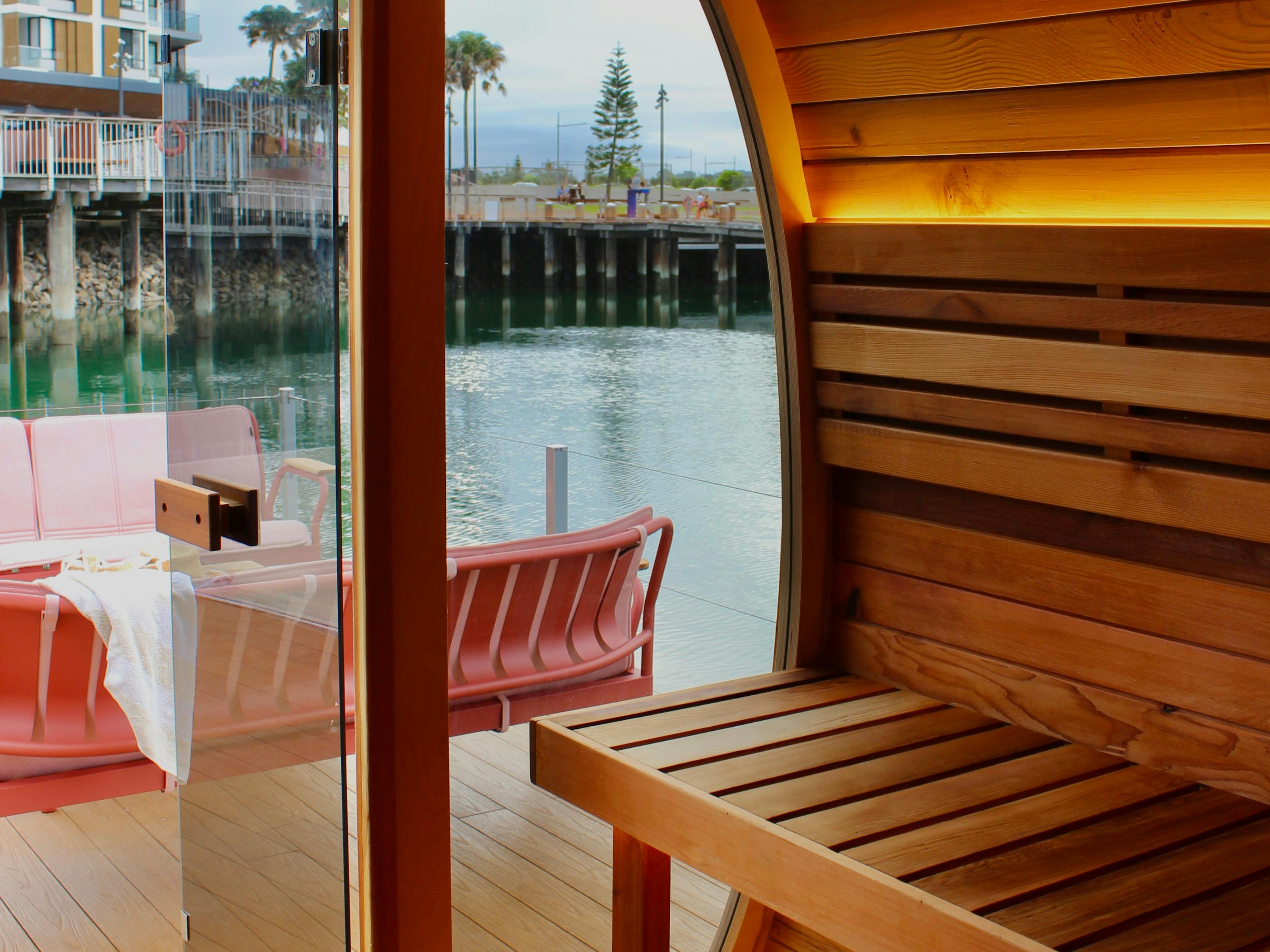 View of the floating sauna from inside