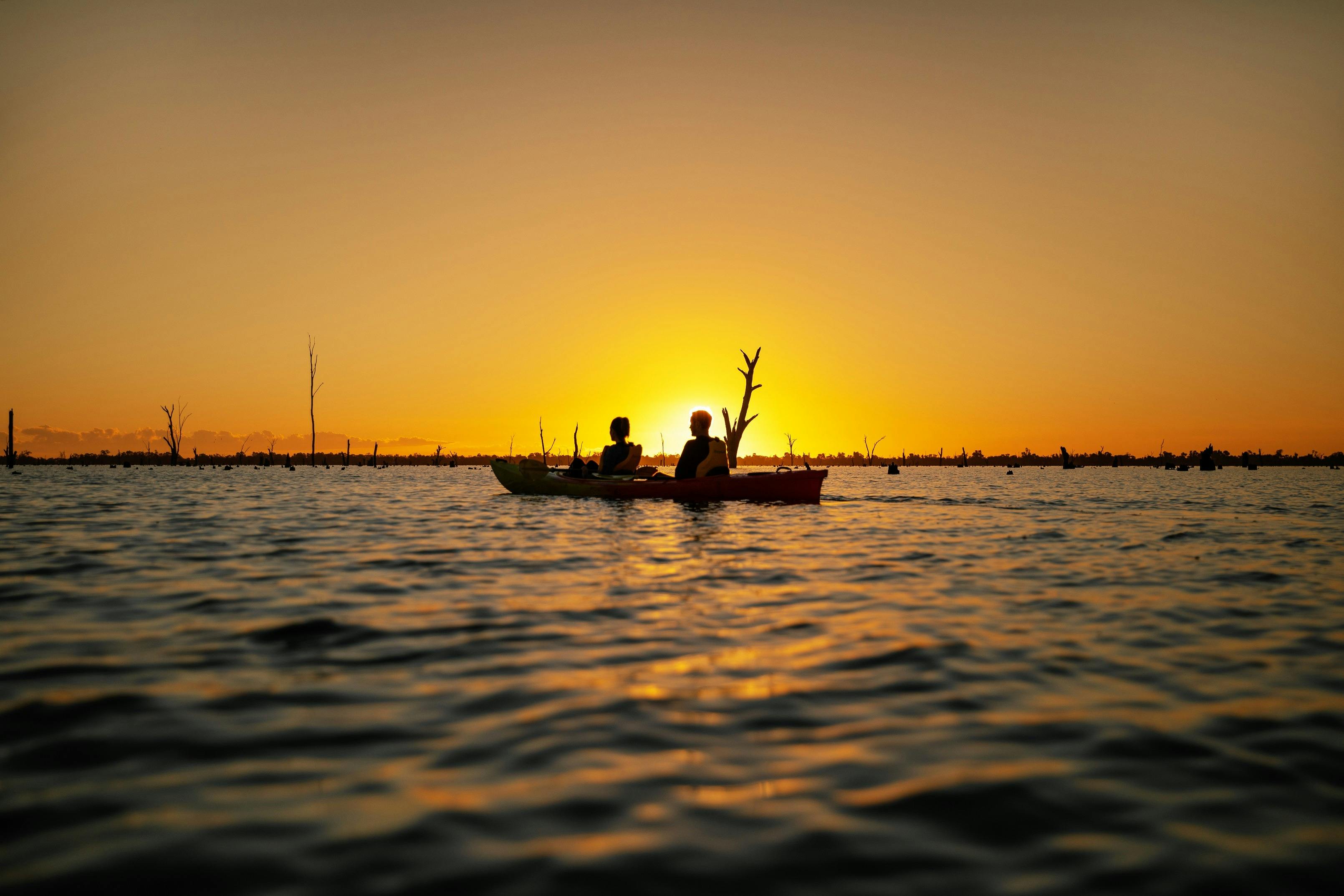 Kayaking on Lake Mulwala at sunset
