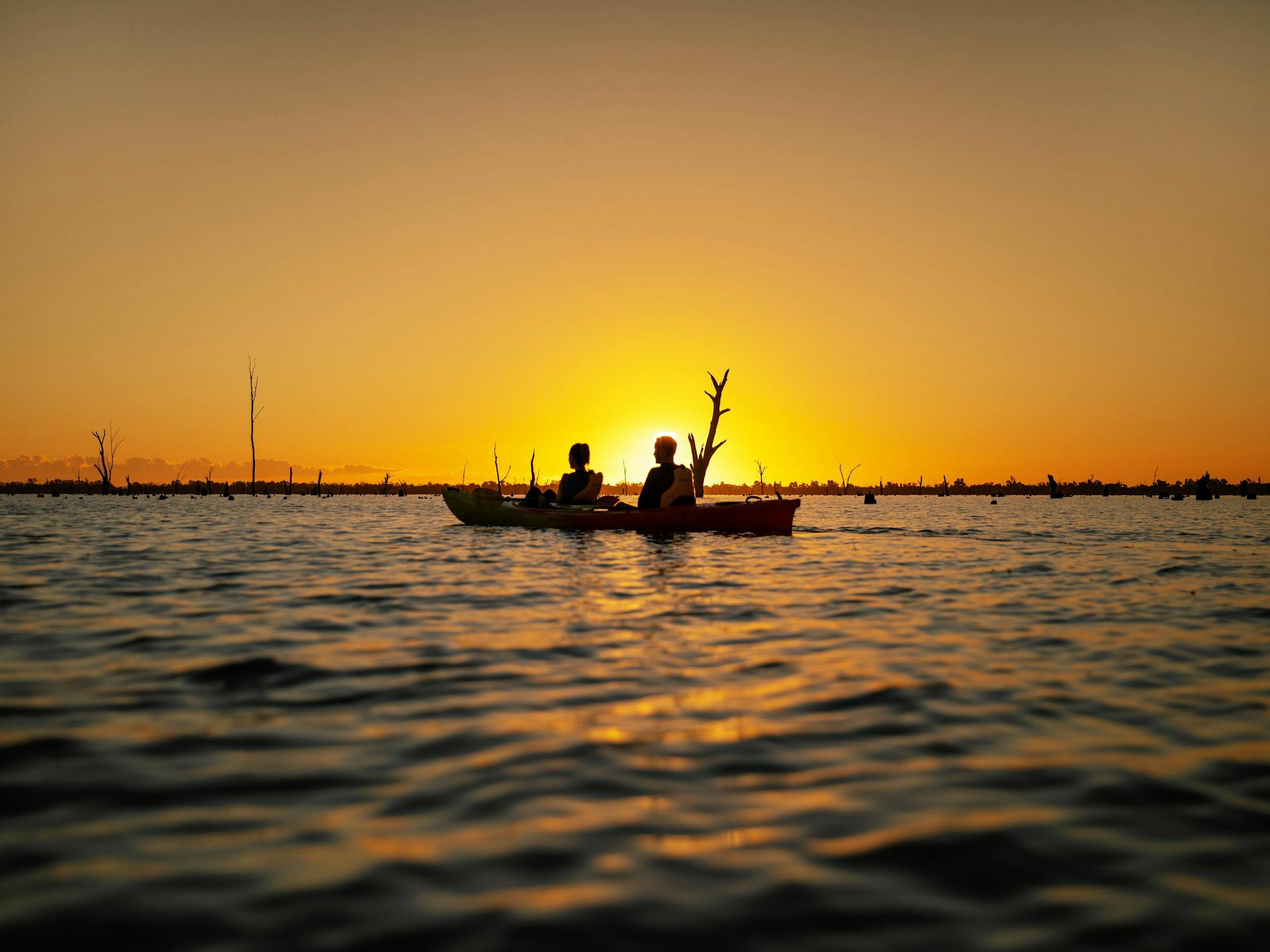 Kayaking on Lake Mulwala at sunset