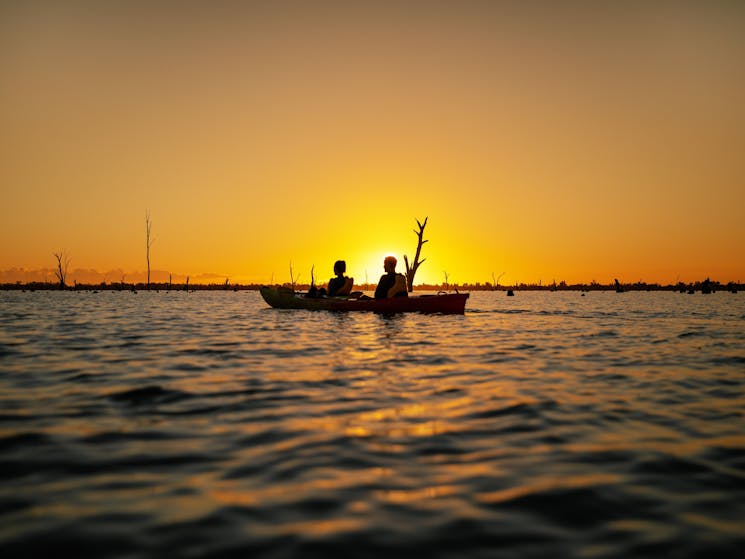 Kayaking on Lake Mulwala at sunset