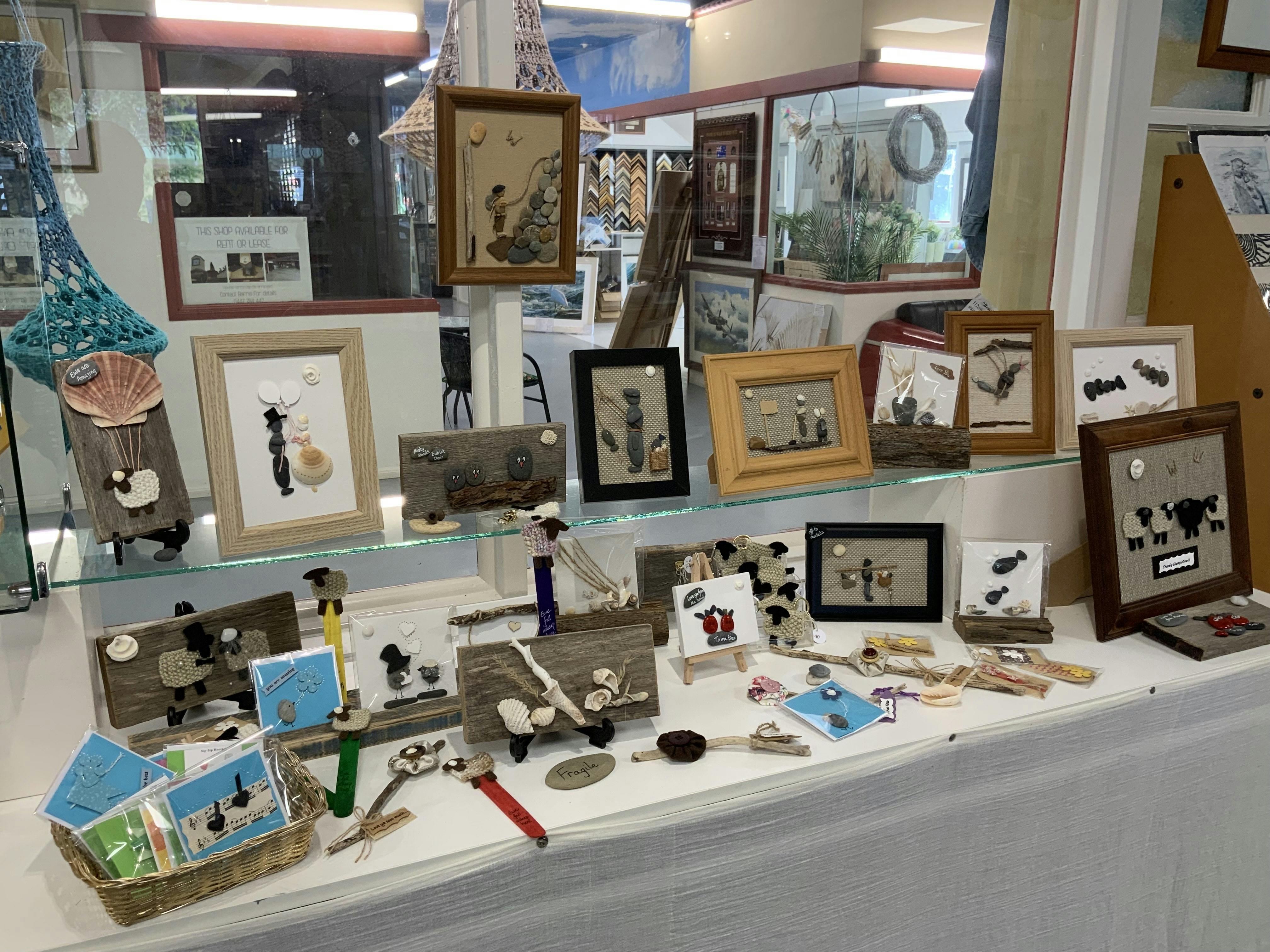 Photo of Gift Cards and Pictures made using locally collected rocks and shells