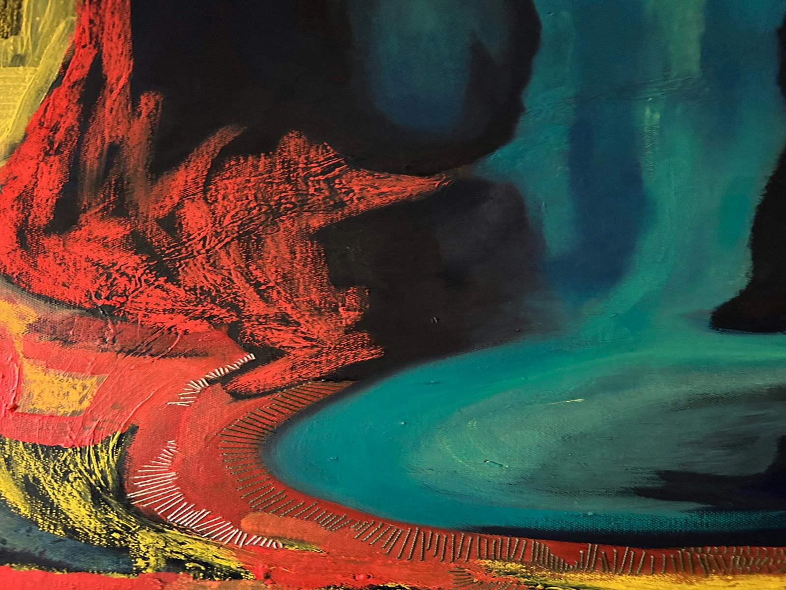 Abstract Painting with stitching