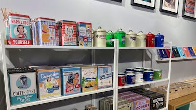 Retro tins and kitchen storage add nostalgic style to Pom Pom Store.