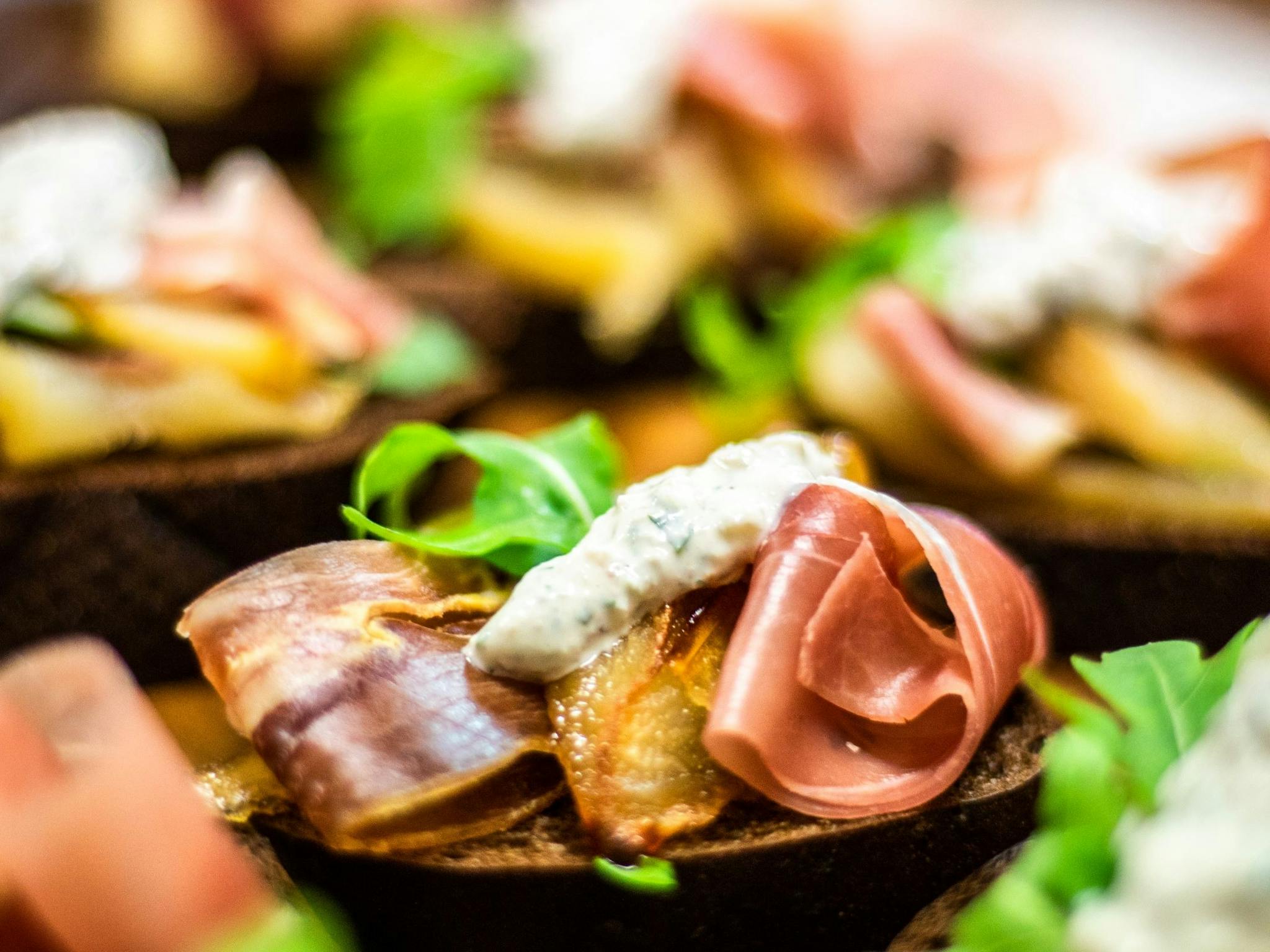 Pear, prosciutto, walnut pesto as a starter to any event