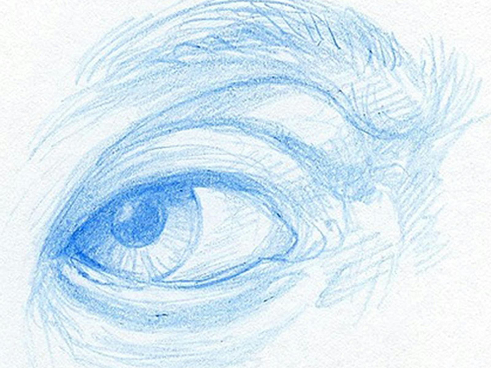 Blue and white drawing by Trevor Weekes