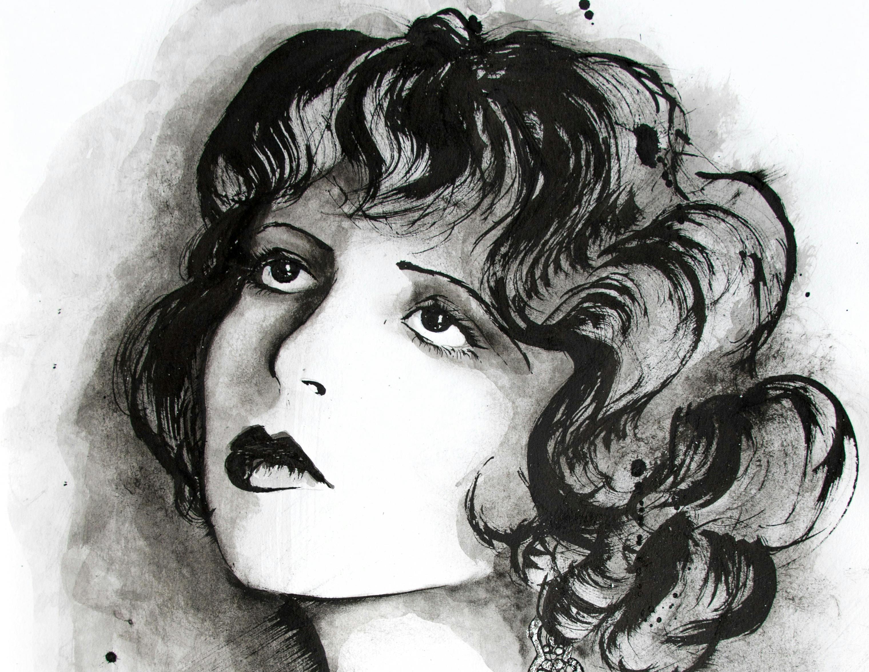 Black and white drawing of a woman