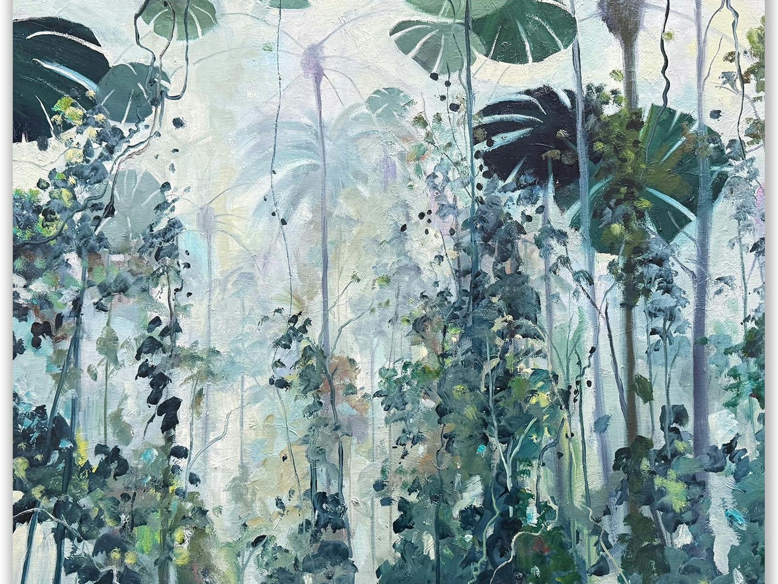 David Manks: Daintree Palms, 2024. Oil on Pinewood/board. Framed. 76x76cm.